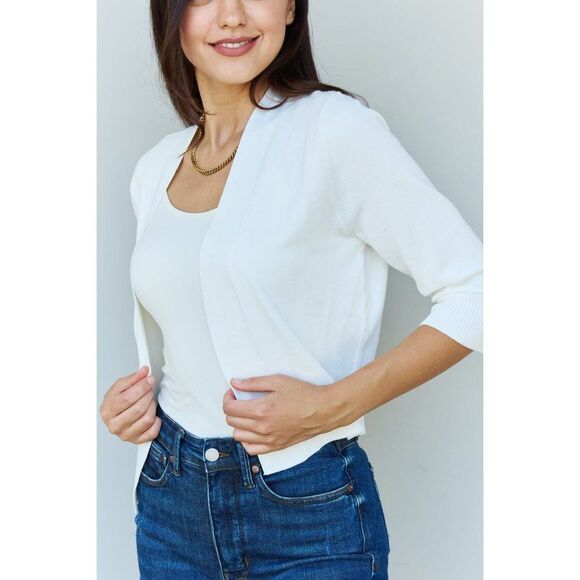 Doublju My Favorite Full Size 3/4 Sleeve Cropped Cardigan In Ivory - Picture 8 of 8